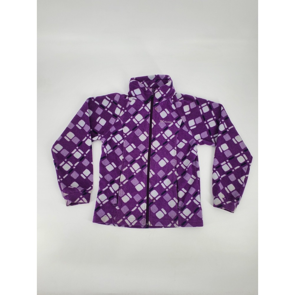 Columbia Youth Girls Large 10-12 Purple Geometric Full Zip Fleece Jacket